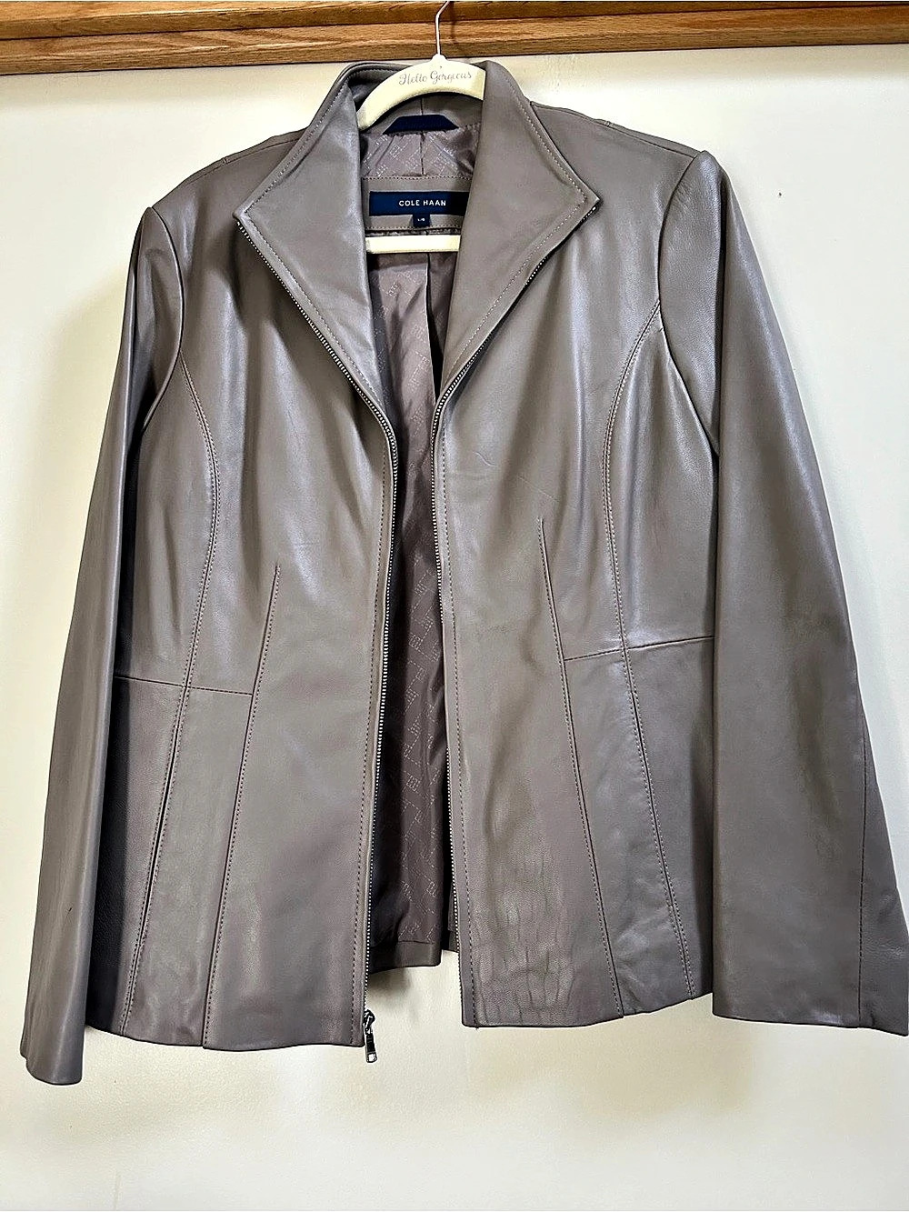 Cole Haan Leather Jacket Gray Large Like New